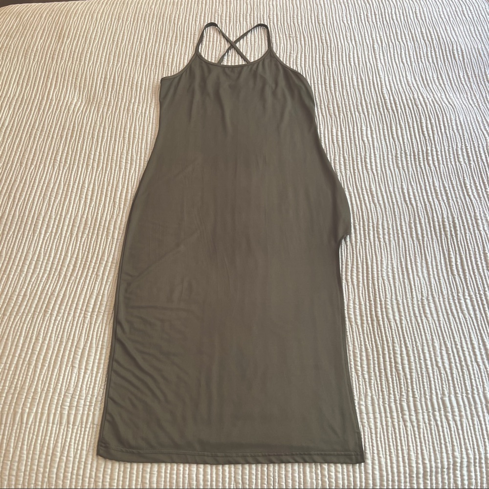 Satin Olive Green Dress, Size M